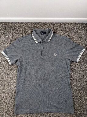 Fred Perry Polo Shirt Pique Cotton Twin Tipped Gray Mens Small